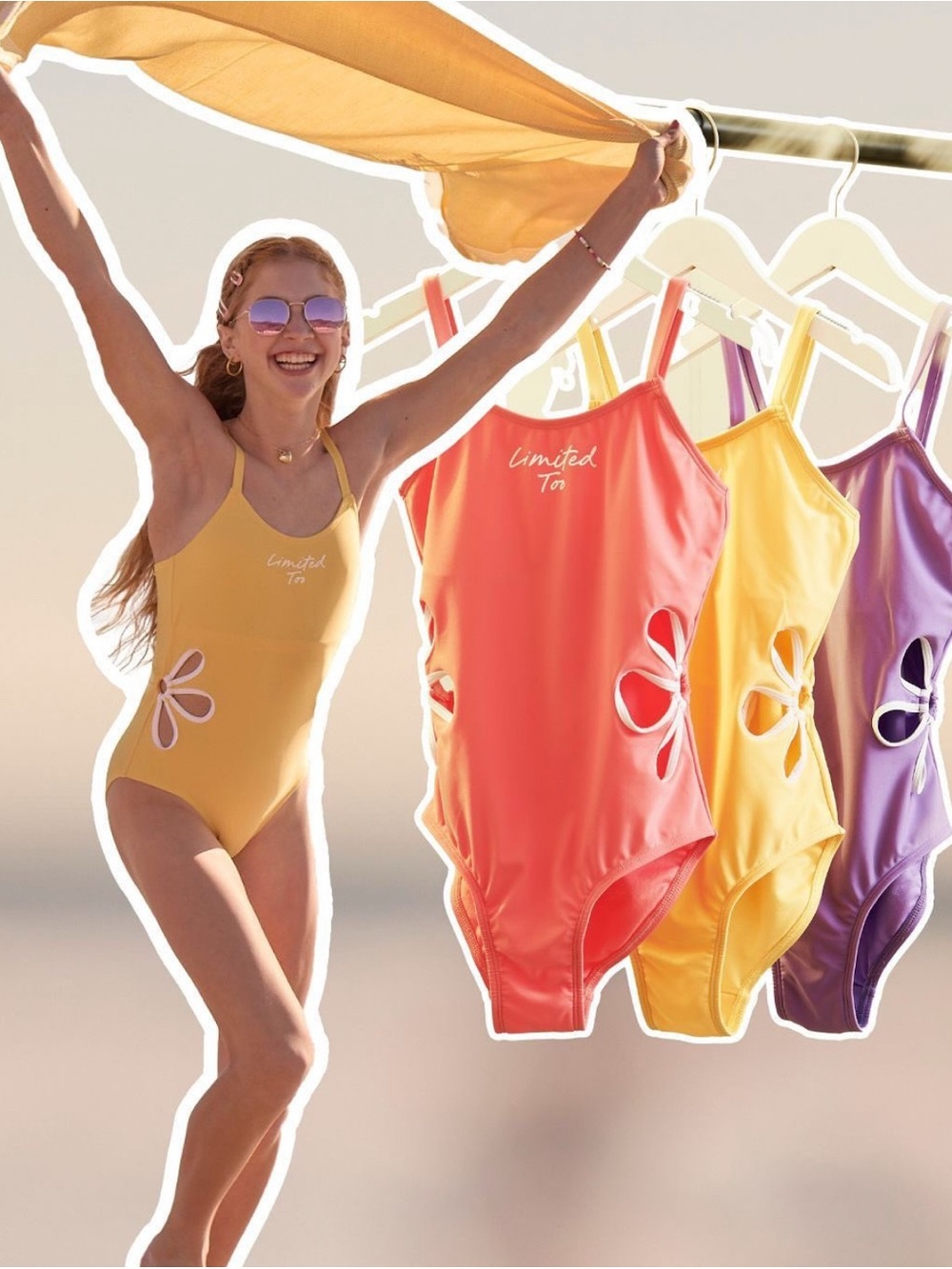 Limited Too Coral One-Piece Swimsuit with Side Daisy Cutouts